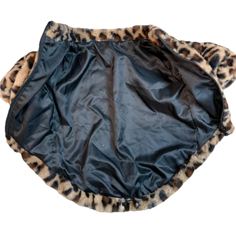 Dog Jacket FluffyCheetah Print Silk Lined Zipper Small/Medium Size Dog Coat